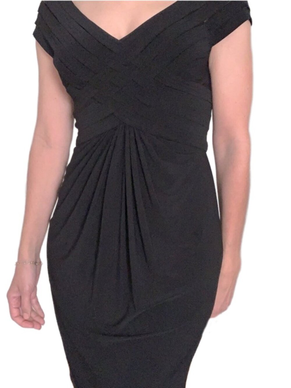 Black Adrianna Papell basket weave bodice black short dress, Size 4